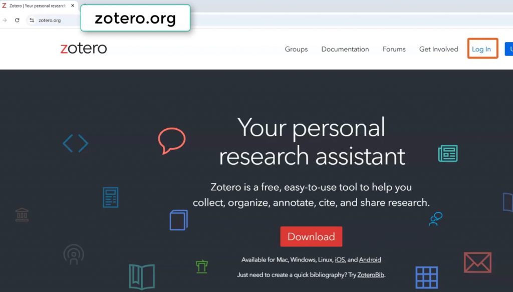 The "Log In" link is at the top right of the page